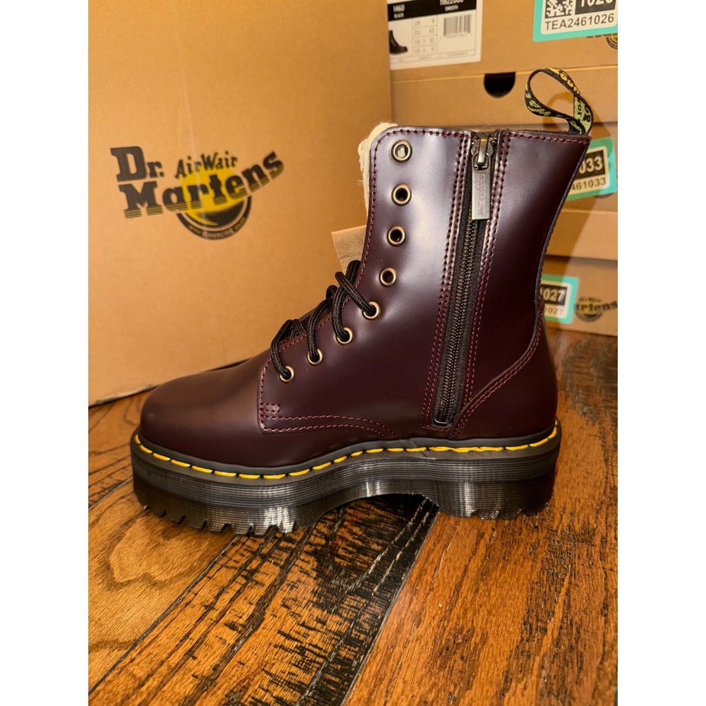 Dr. Martens Cherry Wine Combat Boot with Yellow Stitching